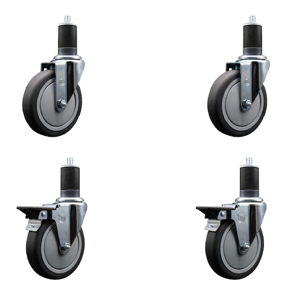 Service Caster 5'' Thermoplastic Rubber Wheel Swivel 1-5/8'' Expanding Stem Caster Set 2 Brakes, 4PK SCC-EX20S514-TPRB-2-PLB-2-158 - main